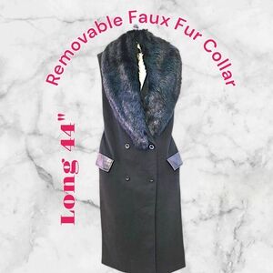 . 44" Long Double Breasted Vest Rmvble Luxury Faux Fur Collar